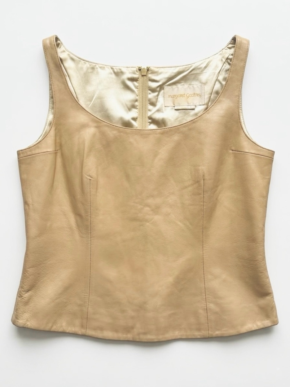 Margaret Godfrey Vintage Cream Leather Corset Vest Top | L